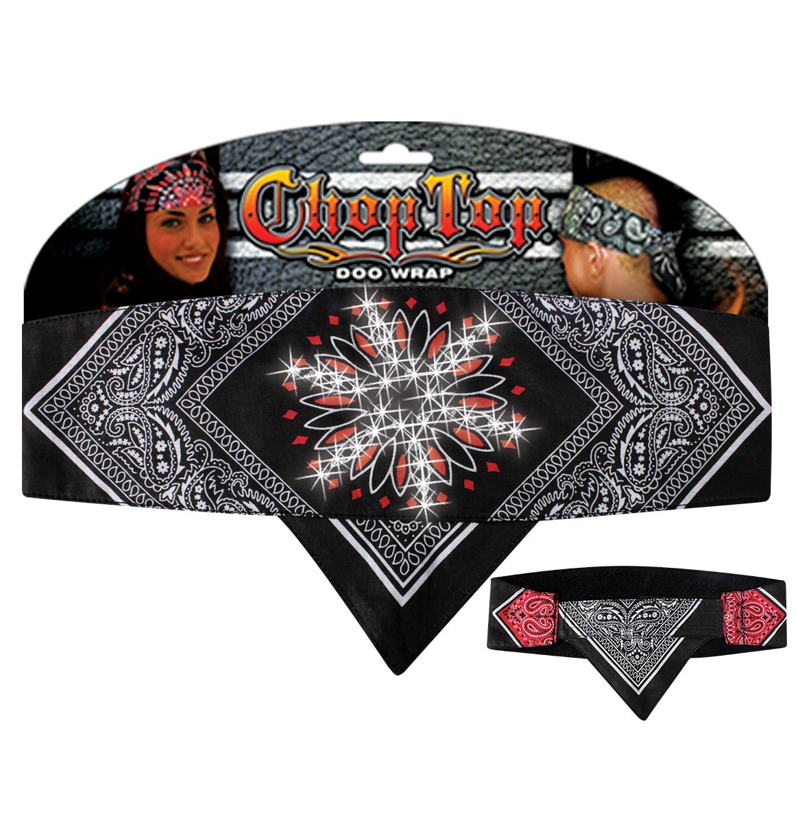 *Chop Top: Paisley Burst Black & Red w/Rhinestones