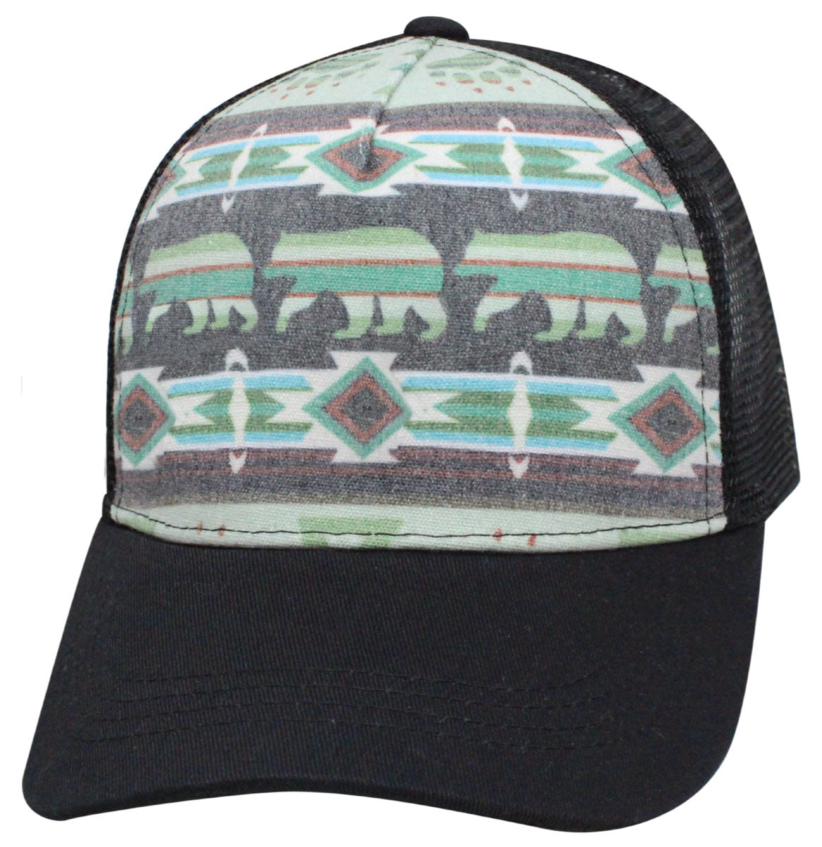 55POL Poly Pattern Bear / Green Blank Cap