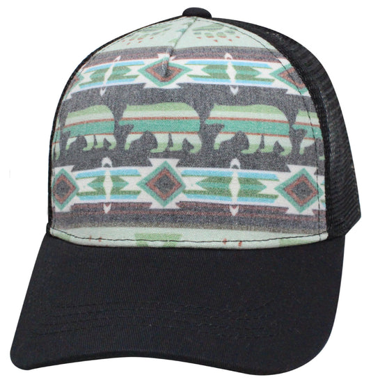 55POL Poly Pattern Bear / Green Blank Cap