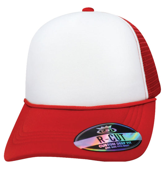 57SSRW Polyfoam Front Mesh Back with Rope Blank Cap - White Red