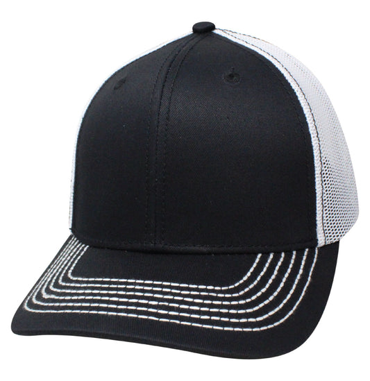 65RCM Cotton Front Mesh Back Blank Cap - Black / White