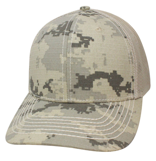 65RCM Cotton Front Mesh Back Blank Cap - Pixelated Camo / Stone