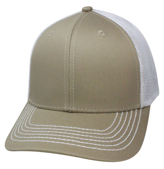 65RCM Cotton Front Mesh Back Blank Cap - Khaki / White