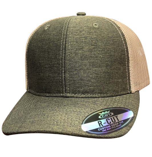 75RCT Poly Heather R-Cut Blank Cap - Forest Green / Khaki