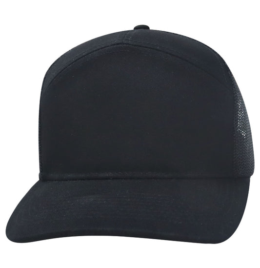 77RHC 7 Panel Reinforced High Crown Blank Cap - Black