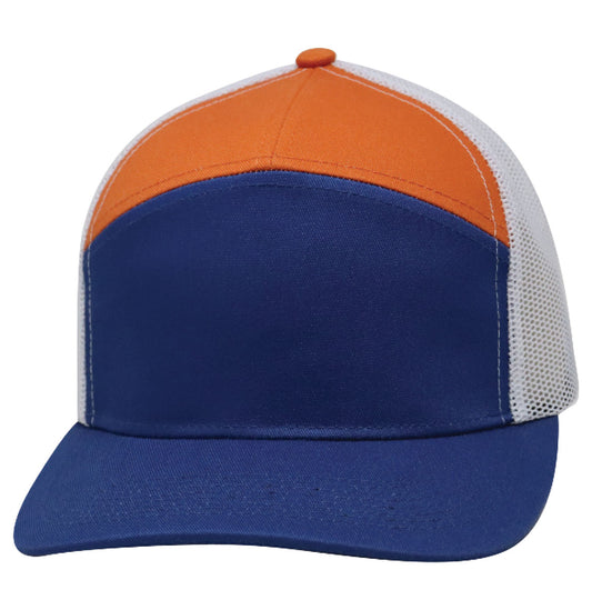 77RHC 7 Panel Reinforced High Crown Blank Cap - Camel / Navy / White
