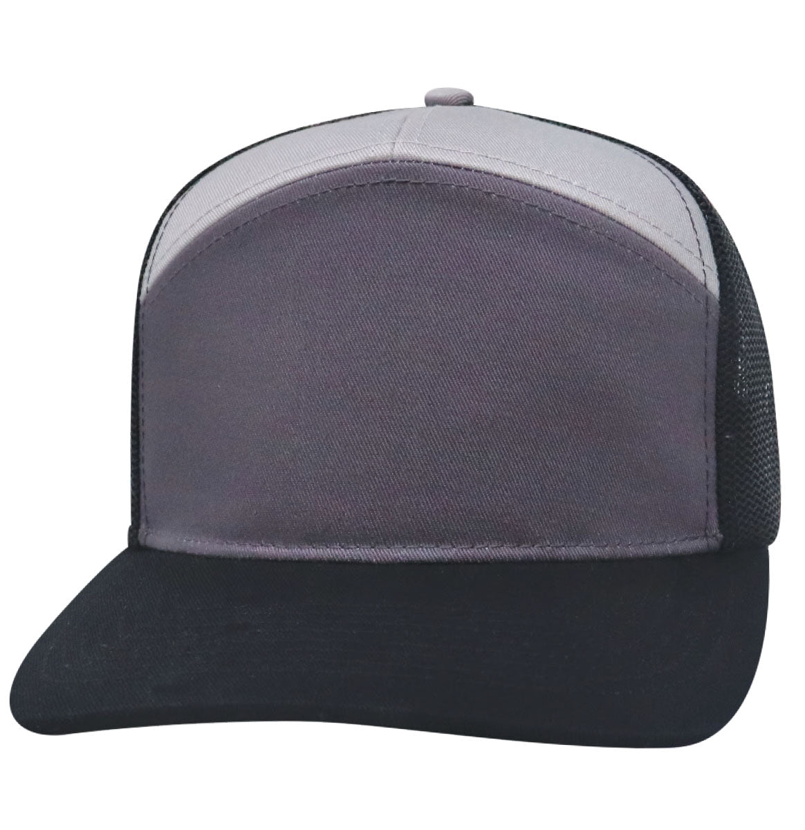 77RHC 7 Panel Reinforced High Crown Blank Cap - Gray / Charcoal / Black