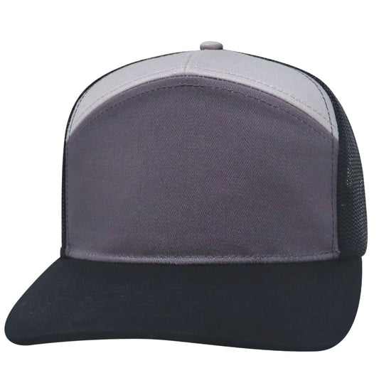 77RHC 7 Panel Reinforced High Crown Blank Cap - Gray / Charcoal / Black