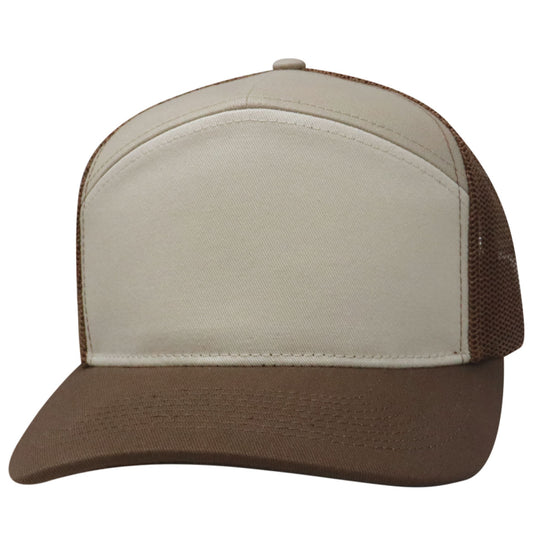 77RHC 7 Panel Reinforced High Crown Blank Cap - Khaki / Stone / Brown