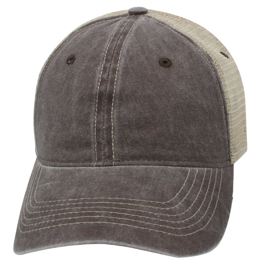 82LPD Relaxed Pigment Dyed Mesh Back Blank Cap - Brown / Khaki