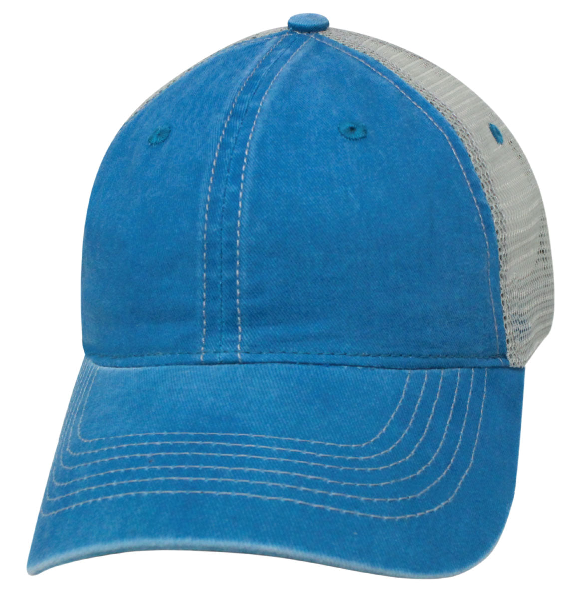 82LPD Relaxed Pigment Dyed Mesh Back Blank Cap - Cerulean Blue / Grey