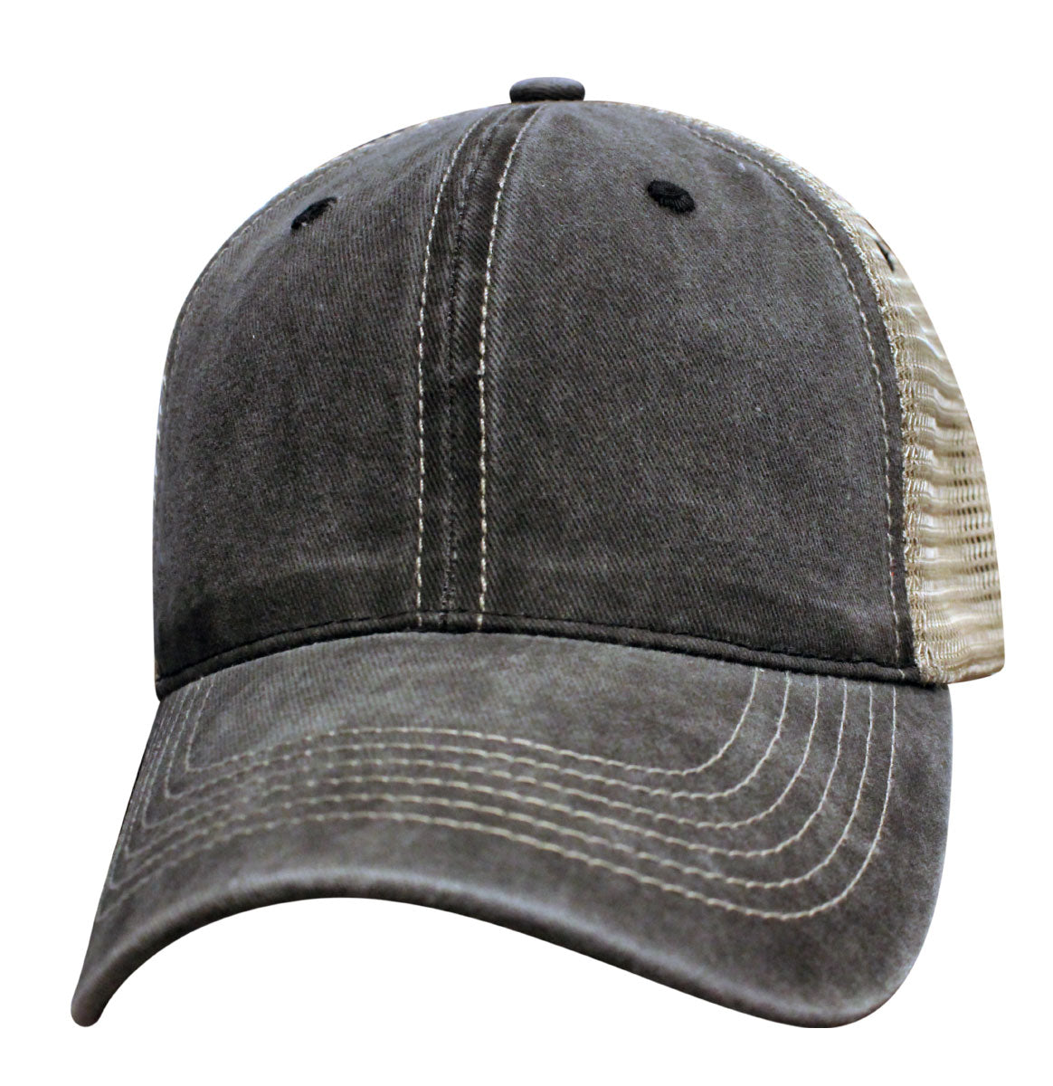 82LPD Relaxed Pigment Dyed Mesh Back Blank Cap - Charcoal / Khaki