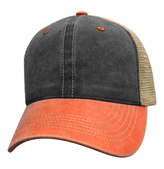 82LPD Relaxed Pigment Dyed Mesh Back Blank Cap - Charcoal / Orange / Khaki