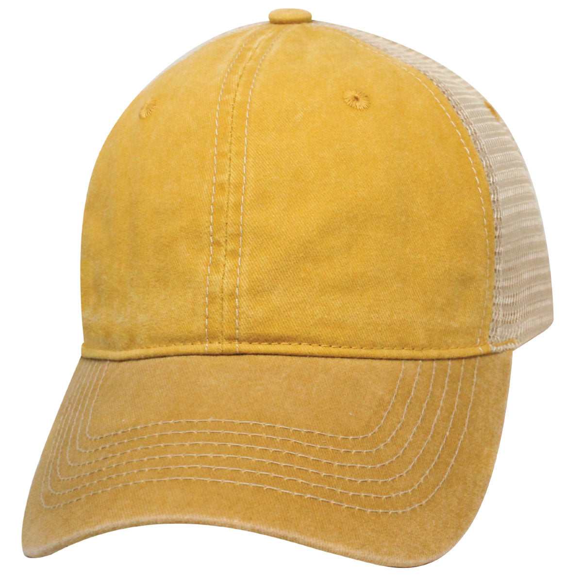 *82LPD Relaxed Pigment Dyed Mesh Back Blank Cap - Mustard / Camel / Khaki