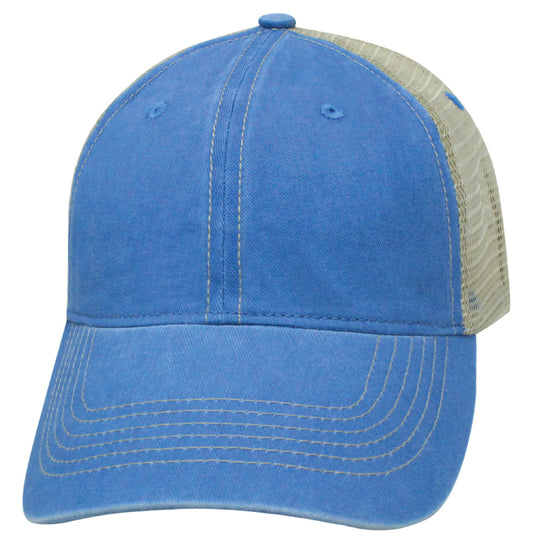 82LPD Relaxed Pigment Dyed Mesh Back Blank Cap - Periwinkle  / Khaki