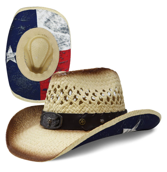 Cowboy Sublimation Straw: Texas Flag with Cowskull Tan