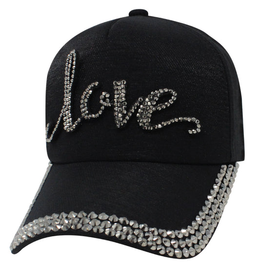 Script Love Bling Rhinestone Cap