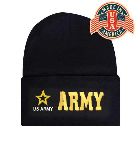 Emblem Black Cuffed Beanie USA- Army