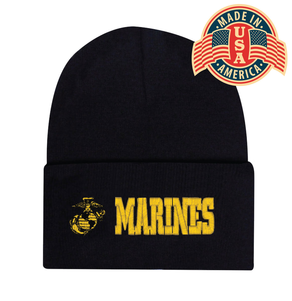 Emblem Black Cuffed Beanie USA- Marines