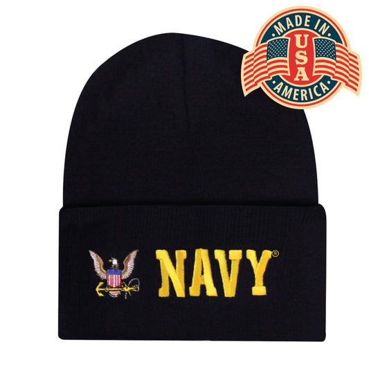 Emblem Black Cuffed Beanie USA- Navy®