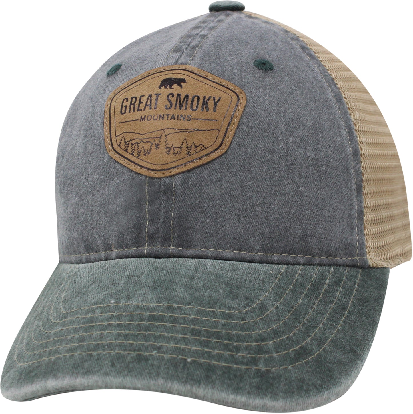 Laser Engraved Great Smoky Mountains Dark Forest Charcoal Khaki