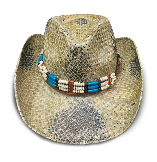 Straw Hat Western with Turquoise Beads