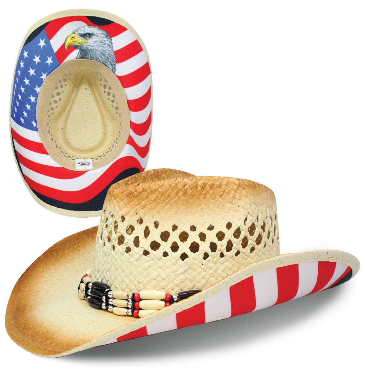 Cowboy Sublimation Straw: Patriot Soaring Eagle Tan