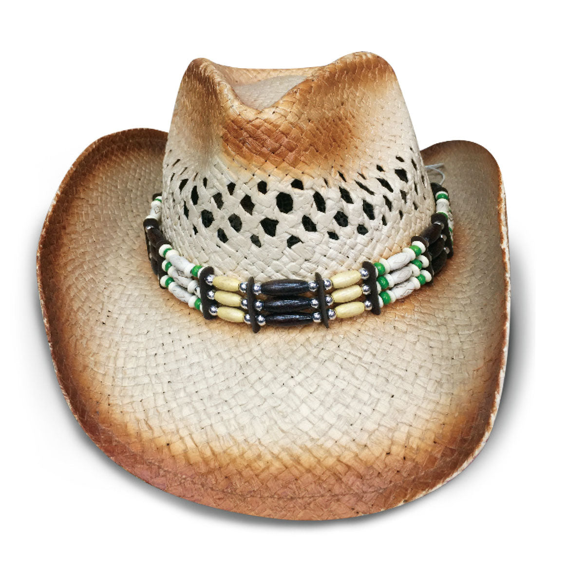 Straw Hat Western with Green Beads