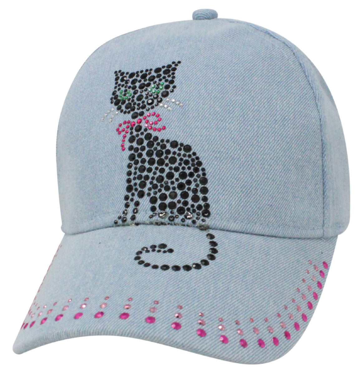 Black Cat Denim Bling Rhinestone Cap – Capsmith Inc