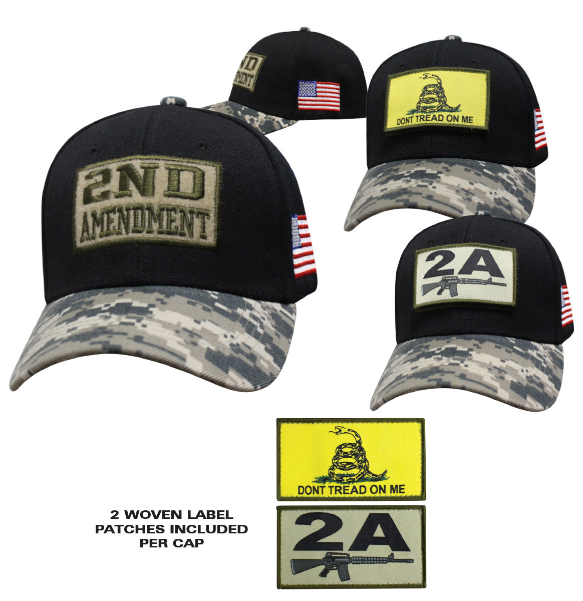 Digital Camo / Black 2nd Amendment Removeable Patch Cap