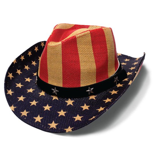 Straw Cowboy Hat - Vintage Stripes & Stars