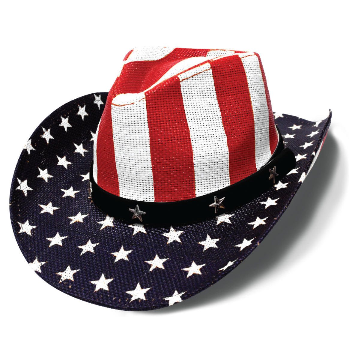 Straw Cowboy Hat - White Stripes & Stars