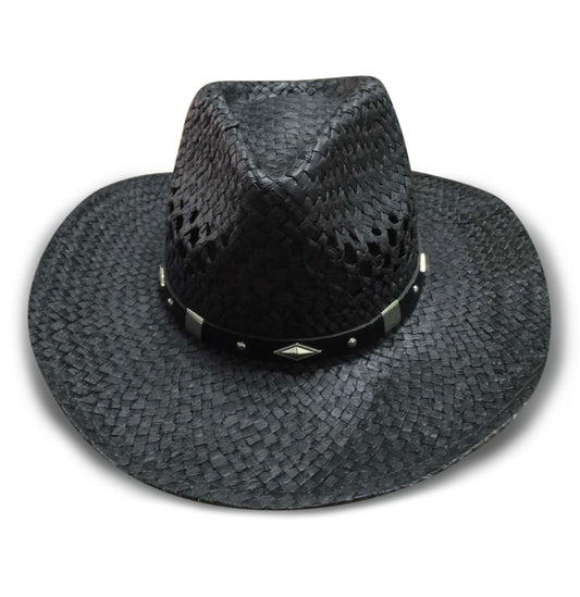 Straw Hat - Black w/Black & Silver Band